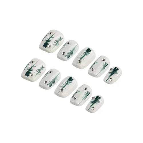 Fanze Осень и зима Handcrafted False Nail Луна Хвост феникса Ферн 15mm Короткий LADDER Белый Smudge