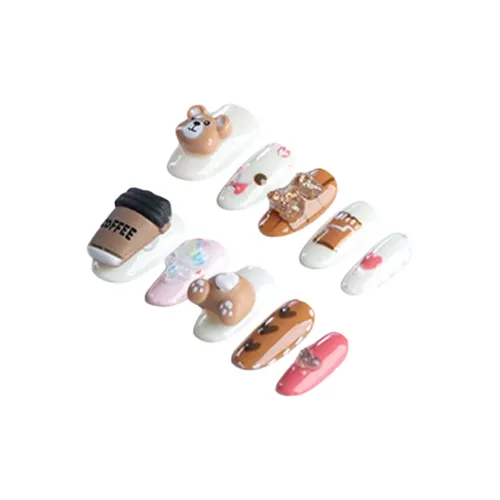 Fanze Cartoon Cute 3D-эффект CREAM BEAR False Nail Миндальный белый Smudge 25мм