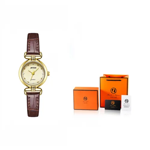 AIYISHI Quiet Luxury Collection Кварцевый механизм Кожаный ремешок Часы Женские часы Золотой циферблат
