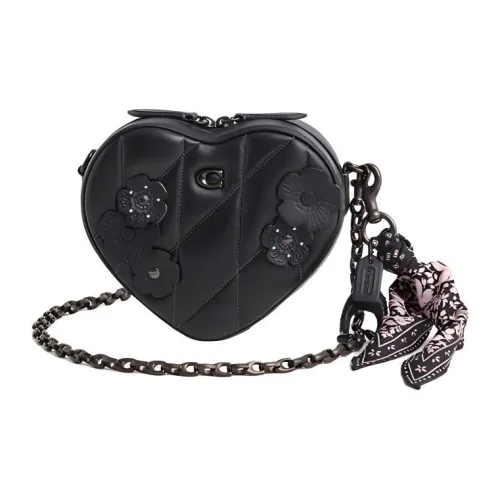 COACH Напп Кожа Сердце-Формированная Сумка Сумка через плечо Маленькая Женская Черная