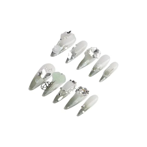 Fanze Ледяной Прозрачный 3D Эффект Снежинка Градиент Осветляющий Большой Ромб Роскошь 30MM Заостренный Тип Светло-Зеленый Размытый