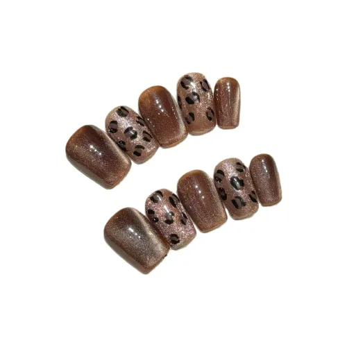 Fanze Майярд Леопардовый принт Винтаж Кошачий глаз False Nail Короткий LADDER Коричневый Smudge 15mm