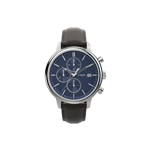 TIMEX Наручные часы Кварцевый механизм Кожаный ремешок 45 мм Синий циферблат Женские часы