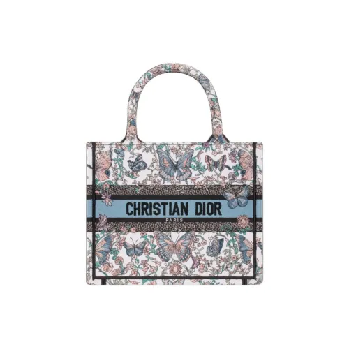 DIOR BookTote Хлопок Тоут Сумка Сумка для покупок Сумка Маленькая Женская Белая и Синяя