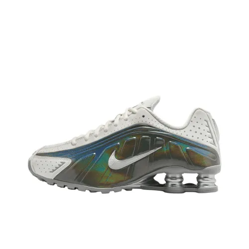 Nike Shox R4 Slip-resistant Abrasion-resistant Low Top Casual Running Shoes Women's White Gray Найк Шокс R4 Противоскользящий Устойчивый к истиранию Низкий Топ Повседневные Беговые Кроссовки Женские Белый Серый