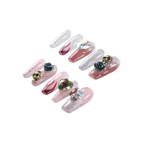 SHANGSHIQIN Модный Осветляющий Ручной Рисунок Стиль светской львицы Премиум Feel False Nail Средний Лестница Розовый Однотонный 25мм