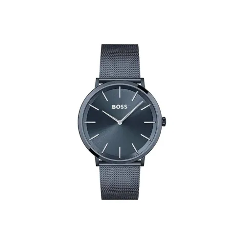 BOSS Мужские часы Кварцевый механизм Ремешок из нержавеющей стали 40 мм Синий циферблат