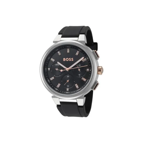 Hugo Boss Наручные часы Кварцевый механизм Силиконовый ремешок 38 мм Черный циферблат Женские часы