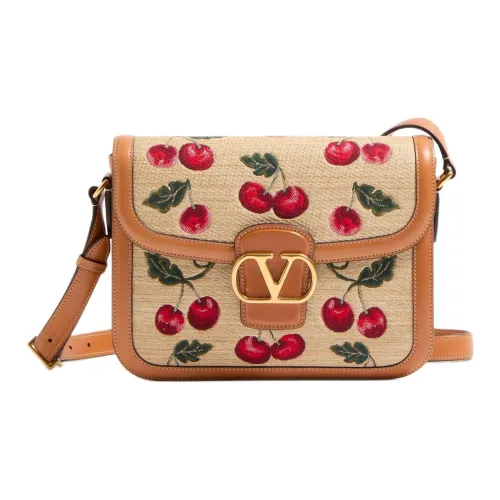 Valentino Garavani Сумка через плечо из соломенной ткани женская бежевая и красная