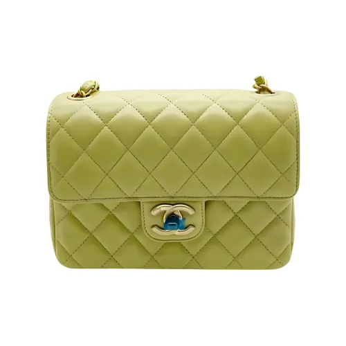 CHANEL Lambskin Цепь Сумка Mini Square Flap Bag Crossbody Bag Shoulder Bag Small Women's Yellow Green