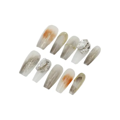 LEMONAIL Новый китайский стиль Осветляющий False Nail Длинный Чернила+Серый белый Сверкающий страз Смузи