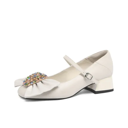 CAMEIDO Грубый каблук Туфли Мэри Джейн 4CM Женские Экрю