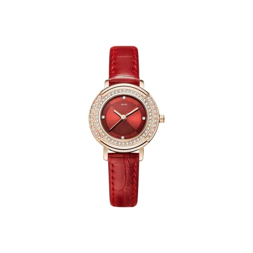 RERF Кварцевый механизм кожаный ремешок женские часы красный циферблат