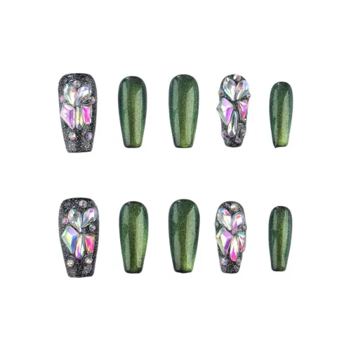 SHANGSHIQIN Сине-зеленый Кошка'S Eye Mature LADY Стиль False Nail Средний LADDER Зеленый Jump Цвет 25mm