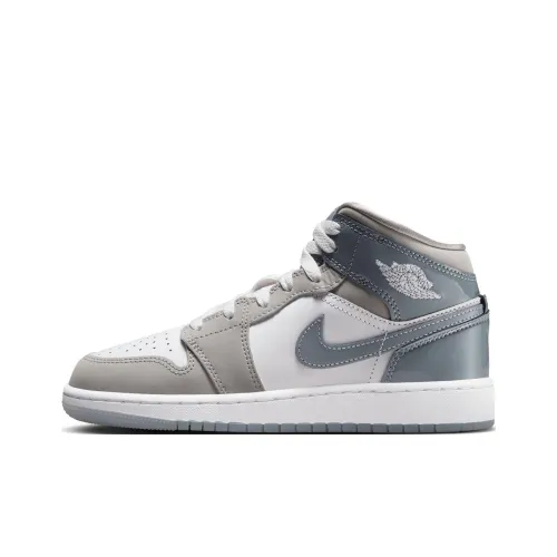 Jordan 1 Детские баскетбольные кроссовки MID Топ Белый/Холодный Серый/Средний Серый Унисекс