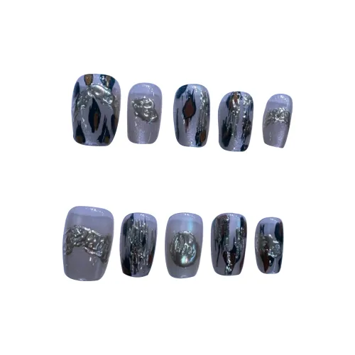 Fanze Ручная работа Минималистский стиль Позолоченный False Nail Короткий LADDER Серебряный Smudge 15mm