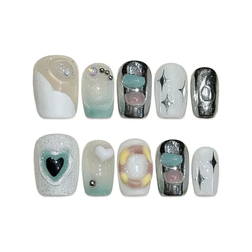 Fanze Эксклюзивное Сердце Handcrafted False Nail Короткий LADDER Синий Jump Цвет 15 мм