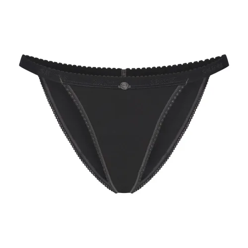 SKIMS SS25 Легкий хлопок LOGO PICOT STRING Бикини Трусы Женские 1 упаковка SOOT Дымчатый серый