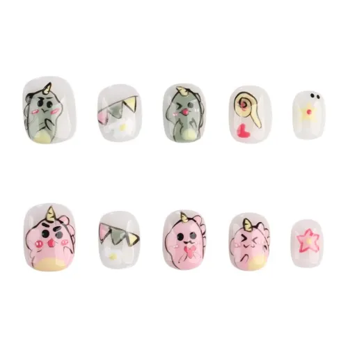 Fanze Барби Дракон Cute Cartoon Очаровательный Little Динозавр False Nail Короткий Квадратный And Круглый Многоцветный Smudge 15mm