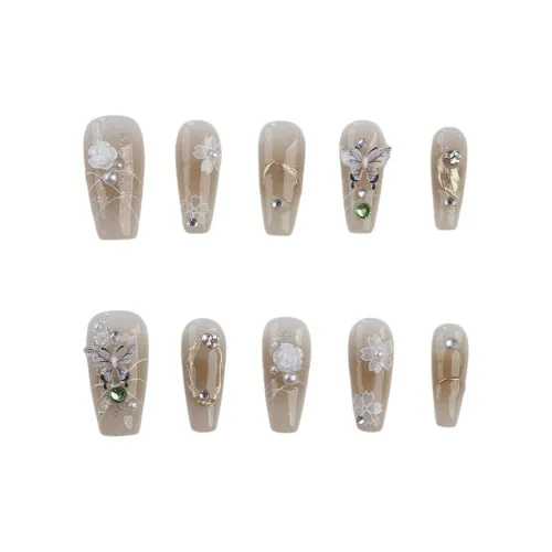 Fanze Сверкающий страз False Nail Длинный Телесный Градиентный 30MM