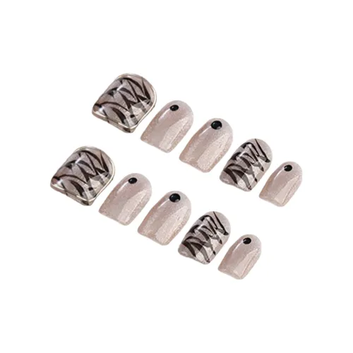 Fanze Кристальный Тигровый принт Ручная работа LED Набор лака для ногтей False Nail 20mm Короткий Квадрат Черный Smudge