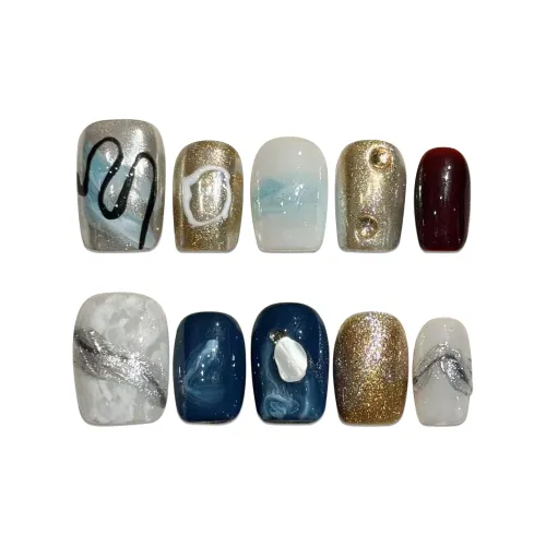 Fanze Утонченный Модный Кошачий глаз Мелкие блестки Осветляющий False Nail Короткий LADDER Белый Jump Цвет 15 мм