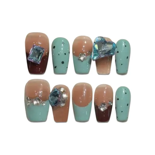 Fanze Французский Сверкающий страз Модный Гороховый узор False Nail Средний LADDER Коричневый Бирюзовый Smudge 20мм