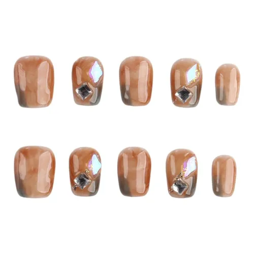 Fanze Стиль Майярд False Nail Короткий LADDER Коричневый Smudge Стразы Украшенный 15мм