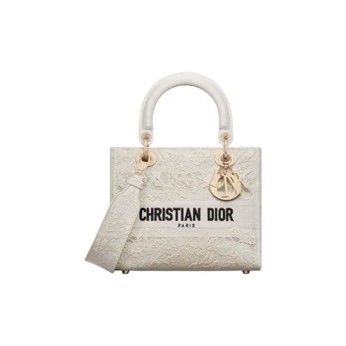 DIOR LADY D Лайт Хлопок Сумка Lady Dior Сумка через плечо Сумка среднего размера Женская Айвори