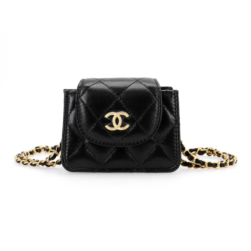 CHANEL Sheepskin And Gold Metal One Shoulder Crossbody Clutch Women's Black CHANEL Овчина и Золото Металл Одно Плечо Через Плечо Клатч Женский Черный