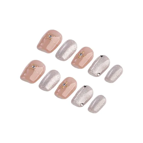 SHANGSHIQIN PURE Minimalist Style Fashion Кошачий глаз False Nail Короткий LADDER Нежно-розовый Jump Цвет 15mm