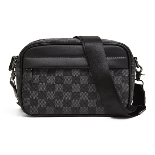 Old Man's Head Сумка через плечо из синтетической кожи Мужская Черный Черный Шахматный узор Черный Узор