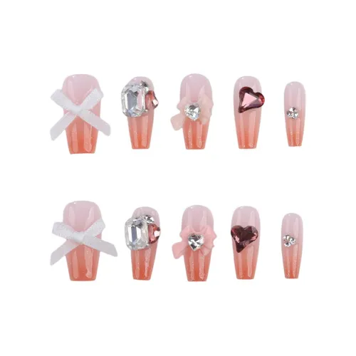 Fanze Sweetheart Bowknot False Nail Long Pink Smudge 30MM