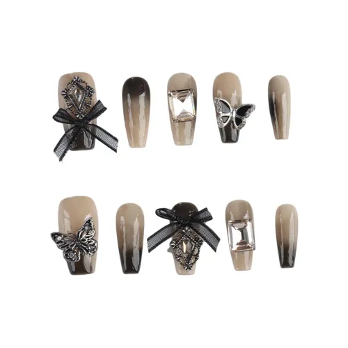 Fanze Мелкие блестки Кружево Бант False Nail Средний LADDER Черный Smudge 28mm