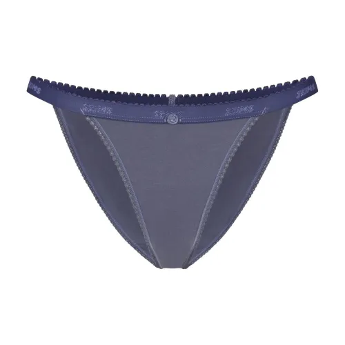 SKIMS SS25 Легкий хлопок LOGO PICOT STRING Бикини Трусы Женские 1 упаковка Стальной синий Стальной синий