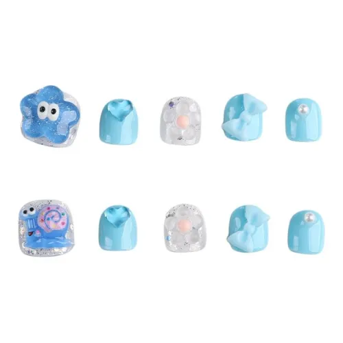 Fanze Cartoon Cute False Nail Короткий LADDER Синий Smudge 15mm