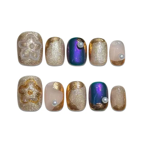 Fanze Премиум Осветляющий Pearl Мода Люксовый стиль False Nail Короткий Золото Фиолетовый Градиент 15 мм