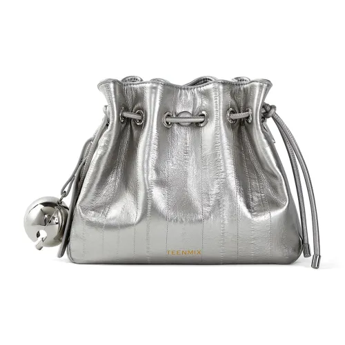 teenmix Сумка из синтетической кожи с коровьей кожей ведрообразной сумкой через плечо стандартная женская экрю черный серебряный