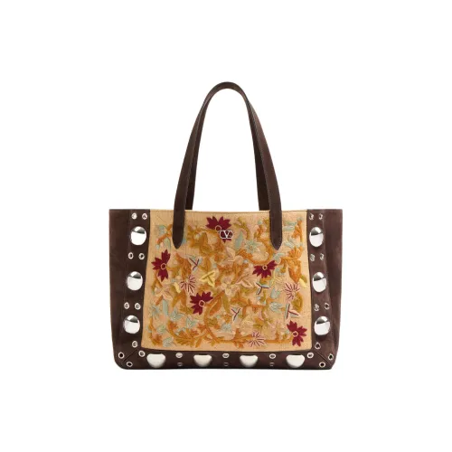 Вышивка Valentino Tote Bag Shopping Bag Shoulder Bag Medium Women's Dark Brown