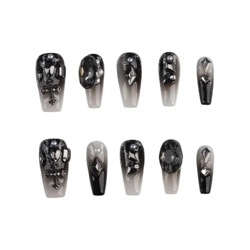 Fanze Черный Крест Готический SUBCULTURE False Nail Длинный Черный градиент 30MM