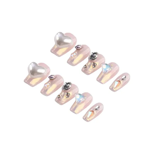 SHANGSHIQIN Мягкий Лазерный Розовый Жемчужный Сердце False Nail Средний LADDER Однотонный Розовый 20 мм