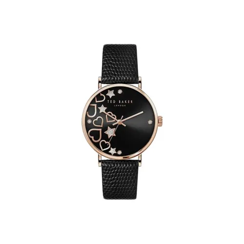 TED Baker Phylipa Hearts Stars Collection Женские часы Кварцевый механизм Кожаный ремешок 34 мм Черный циферблат