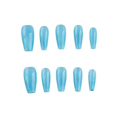 Fanze Лето Синий Капля воды Кошачий глаз Искрящийся Ручная работа False Nail MID Длина (размер в длину) Синий Смужка 30MM