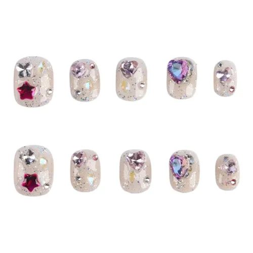 Fanze Сердце Ультра Блестящий Ручная работа Патч Съемный False Nail 15mm Короткий Квадрат And Круглый Многоцветный Смудж