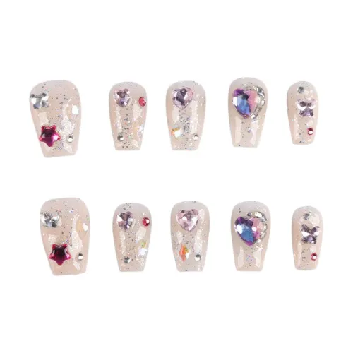 Fanze Ловец снов Фиолетовый Сверкающий страз Handcrafted False Nail Осветляющий 20 мм Короткий LADDER Телесный Smudge