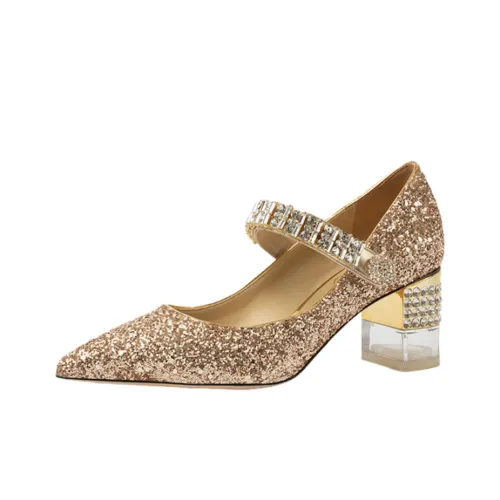 Houseofavenues Грубый каблук Туфли Мэри Джейн Женские Золотые