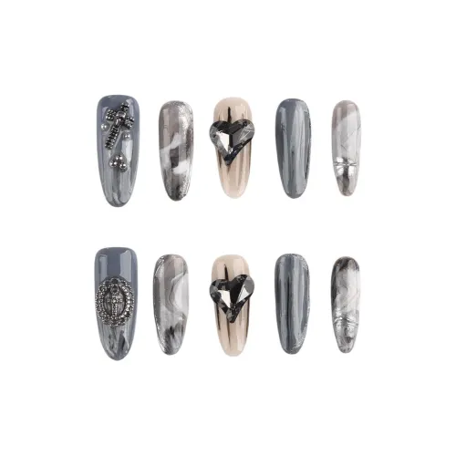 Fanze Western Premium Feel False Nail Almond Long Black 30MM