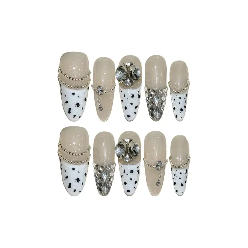 Fanze Французский Леопардовый принт Цепочка Сверкающий страз Премиум Feel MID Длина Миндальный белый Jump Цвет 25 мм