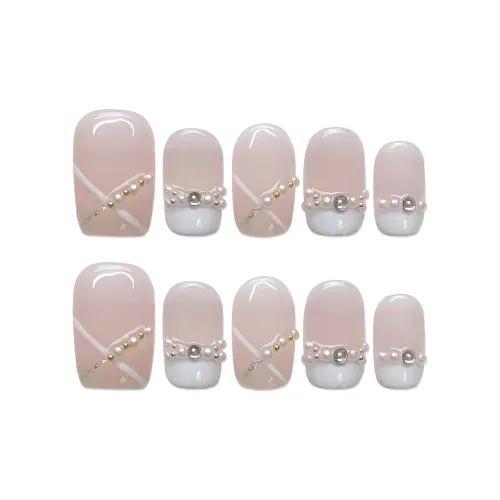 Fanze Tender Французский Rhinestones False Nail Средний LADDER Розовый Smudge 20мм