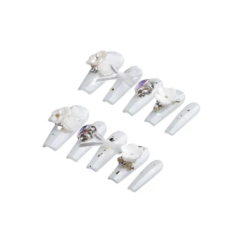 SHANGSHIQIN Pure And Элегантный 3D-эффект Камелия Бант False Nail Средний LADDER Белый Однотонный 25мм